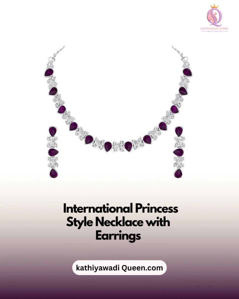 International princess style necklace with purple teardrop stones and matching earrings from kathiyawadi Queen