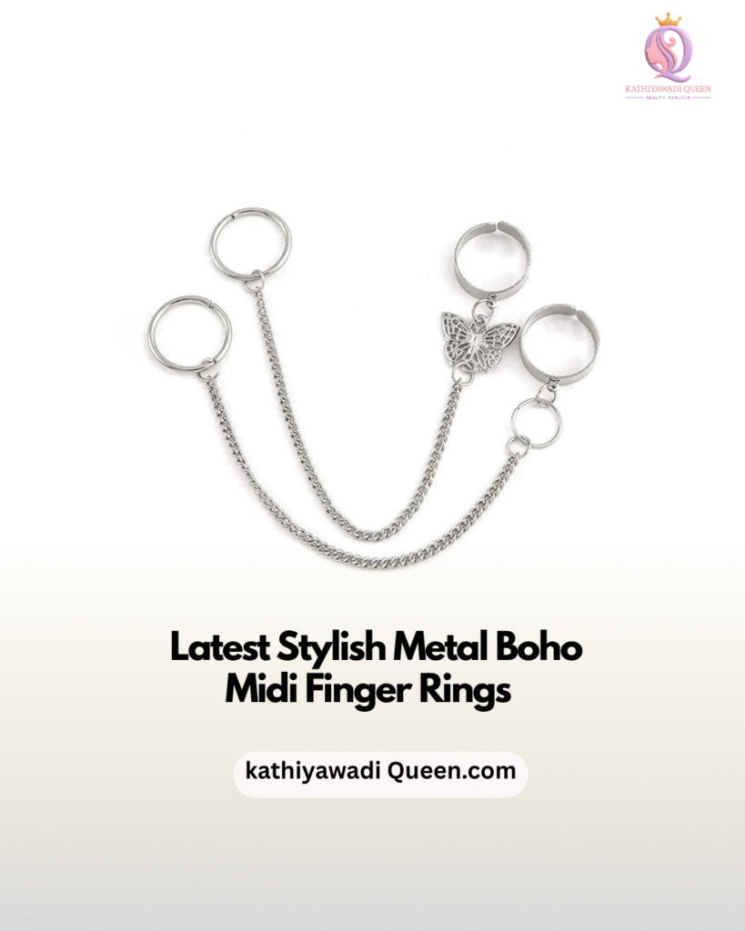 Stylish silver boho midi finger rings with chain and butterfly design from kathiyawadi Queen