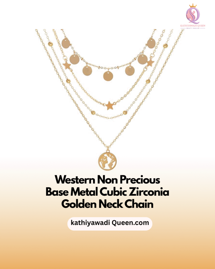 Western golden neck chain with cubic zirconia and star pendants from kathiyawadi Queen
