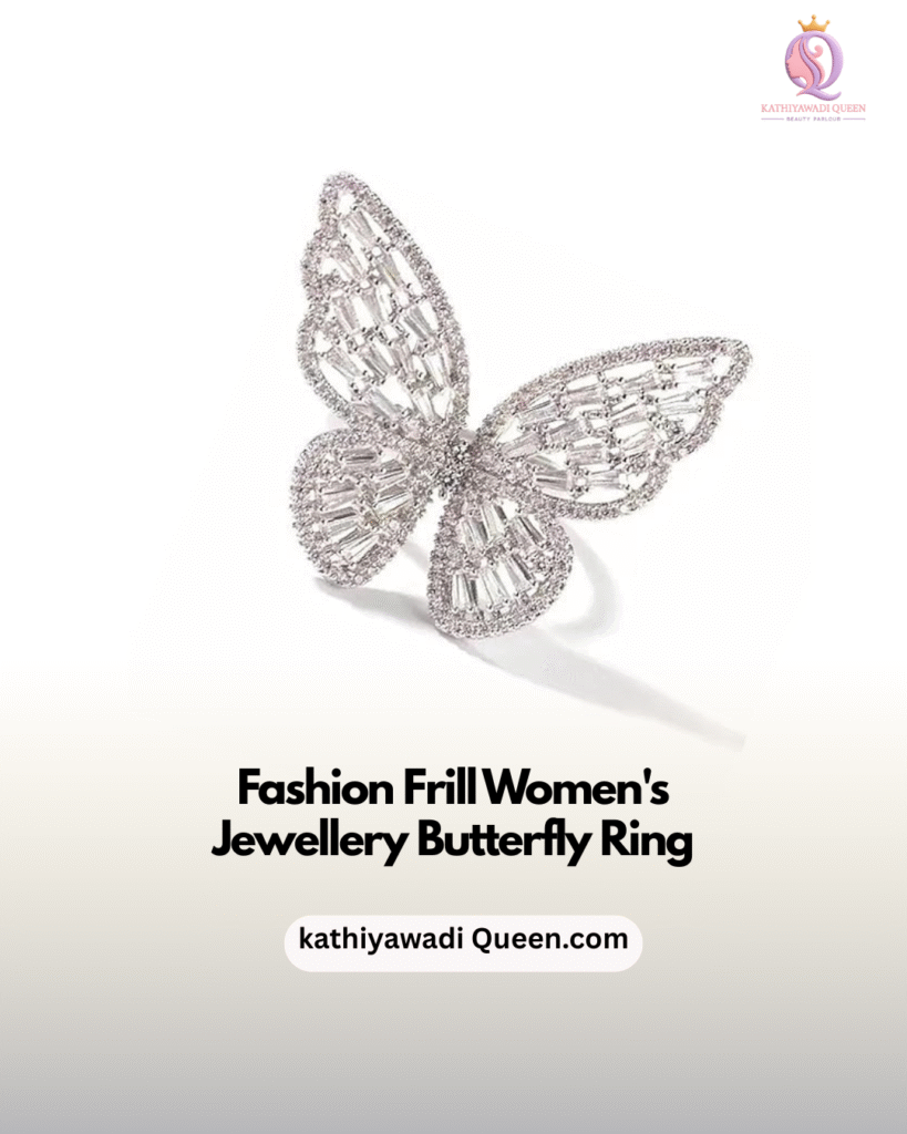Fashionable silver butterfly ring with crystal embellishments from kathiyawadi Queen