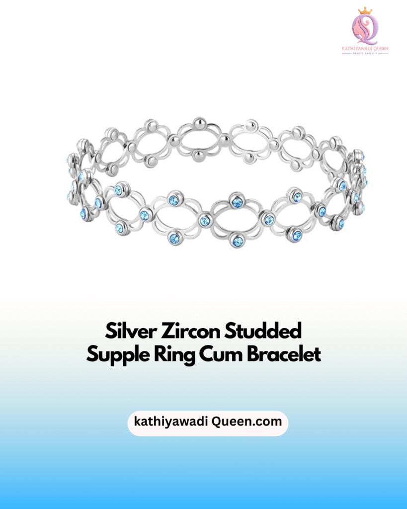 Silver bracelet with blue zircon studded oval links from kathiyawadi Queen