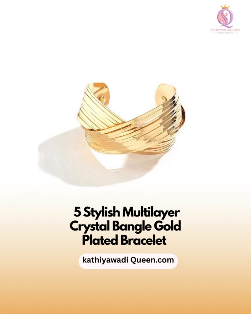 Gold plated multilayer crystal bangle bracelet with twisted design from kathiyawadi Queen