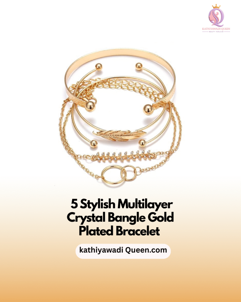 Set of 5 stylish multilayer crystal bangles and gold-plated bracelets for women – fashion jewelry by Kathiyawadi Queen