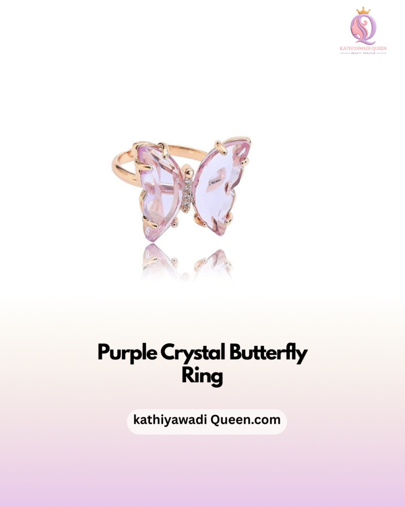 Purple crystal butterfly ring with rose gold band from kathiyawadi Queen