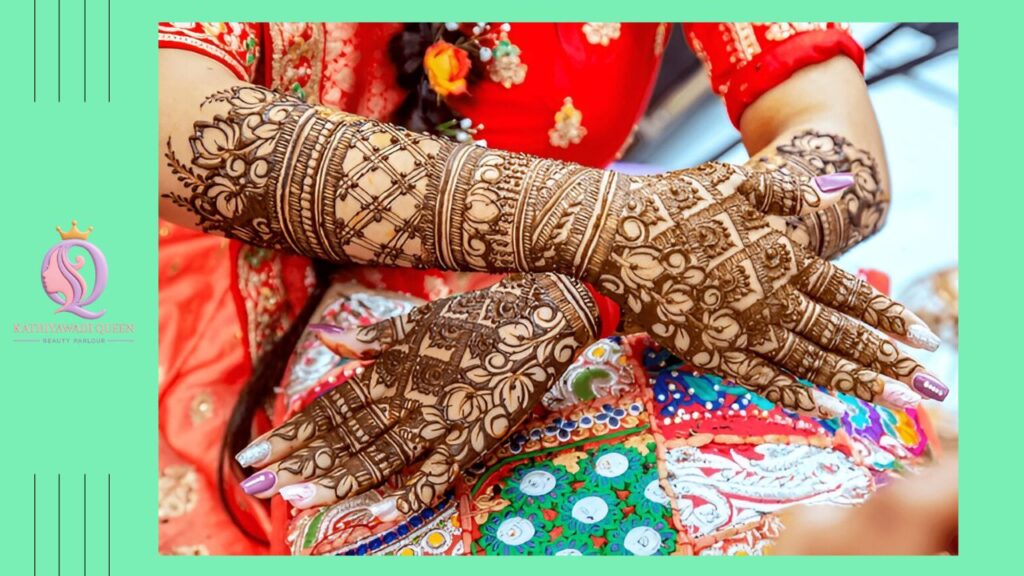 Full hand bridal mehndi with names hidden in design