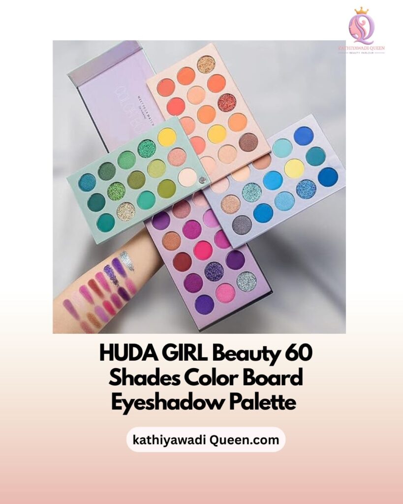 HUDA GIRL beauty color board with 60 shades – vibrant and nude eyeshadow palette for party and daily makeup