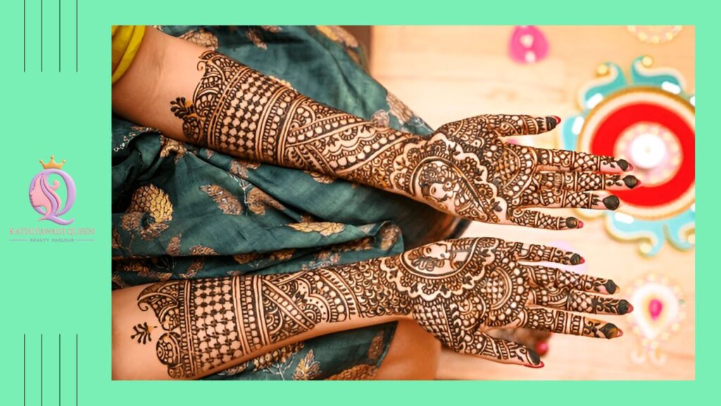 Traditional dulhan mehndi design with intricate peacock motif
