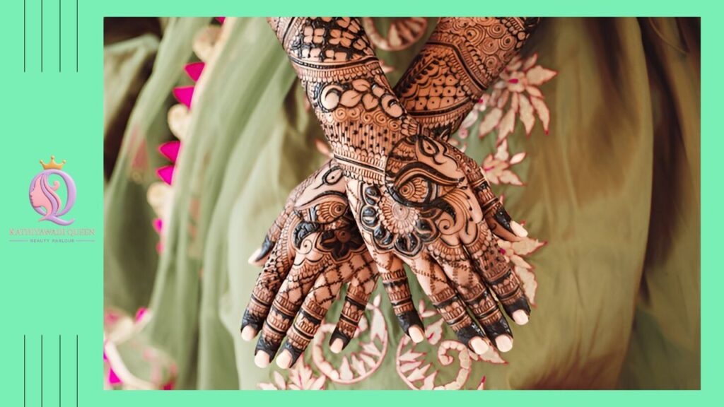 Bridal mehndi with mandala and paisley designs on both hands